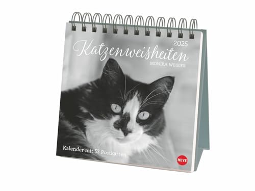 Monika Wegler: Katzen Weisheiten Premium-Postkartenkalender 2025: 53 Postkarten mit zauberhaften Katzenfotos und Zitaten in einem kleinen Kalender für ... Zum Aufstellen. (Postkartenkalender Heye) von Heye