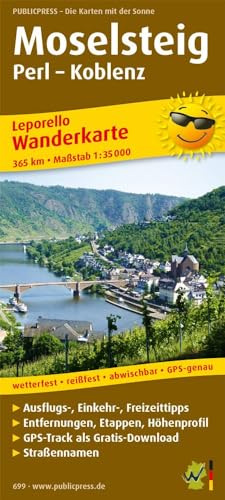 Moselsteig, Perl - Koblenz: Leporello Wanderkarte mit Ausflugszielen, Einkehr- & Freizeittipps, Entfernungen, Etappen, Höhenprofil, wetterfest, ... 1:35000 (Leporello Wanderkarte: LEP-WK)