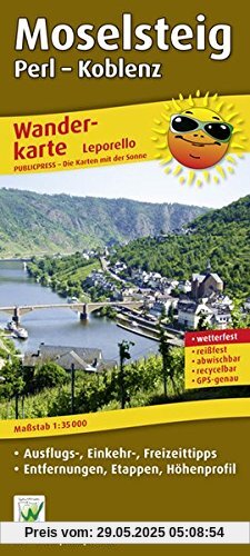Moselsteig: Leporello Wanderkarte mit Ausflugszielen, Einkehr- & Freizeittipps, Entfernungen, Etappen, Höhenprofil, wetterfest, reißfest, abwischbar, GPS-genau. 1:35000 Moselsteig: Leporello Wanderkarte mit Ausflugszielen, Einkehr- & Freizeittipps, Entfernungen, Etappen, Höhenprofil, wetterfest, reißfest, abwischbar, GPS-genau. 1:35000