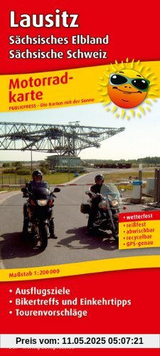 Motorradkarte Lausitz, Sächsisches Elbland - Sächsische Schweiz: Mit Ausflugszielen, Einkehr- & Freizeittipps und Tourenvorschlägen, wetterfest, reissfest, abwischbar, GPS-genau. 1:200000