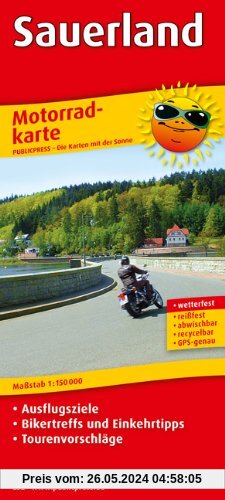 Motorradkarte Sauerland: Mit Tourenvorschlägen, Ausflugszielen, Einkehr- und Freizeittipps, wetterfest, reißfest, abwischbar, GPS-genau. 1:150000: mit ... reissfest, abwischbar, GPS-genau. 1:200000