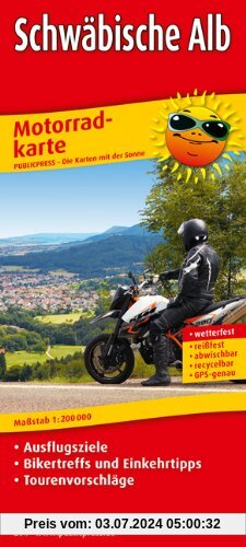 Motorradkarte Schwäbische Alb: Mit Tourenvorschlägen, Ausflugszielen, Biker- & Einkehrtipps, reissfest, wetterfest, abwischbar, GPS-genau. 1:200000