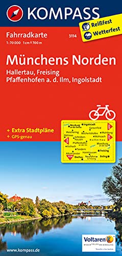 KOMPASS Fahrradkarte 3114 Münchens Norden, Hallertau, Freising, Pfaffenhofen a. d. Ilm, Ingolstadt 1:70.000: reiß- und wetterfest