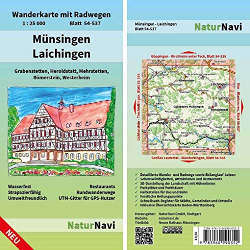 Münsingen - Laichingen: Wanderkarte mit Radwegen, Blatt 54-537, 1 : 25 000, Heroldstatt, Mehrstetten, Römerstein, Westerheim: Wanderkarte mit ... (NaturNavi Wanderkarte mit Radwegen 1:25 000)