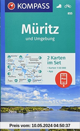 Müritz und Umgebung: 2 Wanderkarten 1:50000 im Set inklusive Karte zur offline Verwendung in der KOMPASS-App. Fahrradfahren. (KOMPASS-Wanderkarten, Band 855)