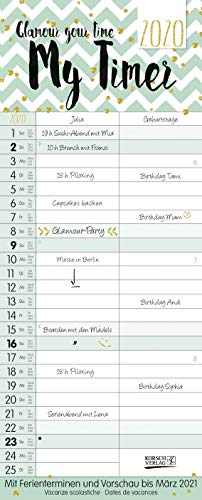 My Timer - Glamour your Time 2020: TypoArt Familienplaner mit 2 breiten Spalten. Edler Familienkalender mit Ferienterminen und Vorschau bis März 2021. von Korsch Verlag