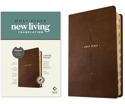 NLT Large Print Thinline Center-Column Reference Bible, Filament Enabled (Leatherlike, Brown Holy Cross, Indexed, Red Letter) von Tyndale House Publishers