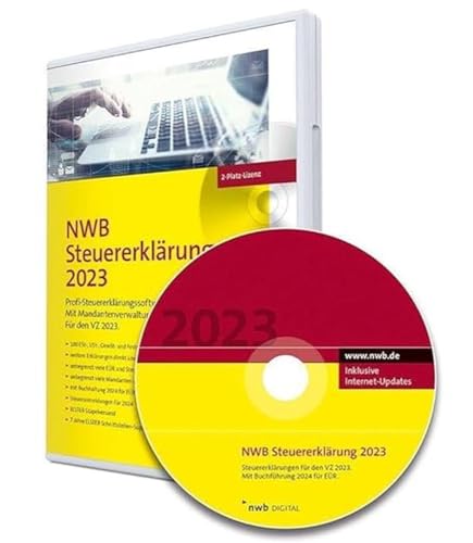 NWB Steuererklärung 2023 – 2-Platz-Lizenz: Profi-Steuererklärungssoftware. Für den VZ 2023. Mit Buchführung 2024 für EÜR. 7 Jahre Elster-Schnittstellen-Support. CD-Version. von NWB Verlag