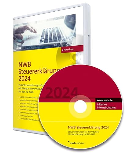NWB Steuererklärung 2024 – 2-Platz-Lizenz: Profi-Steuererklärungssoftware. Für den VZ 2024. Mit Buchführung 2025 für EÜR. 7 Jahre Elster-Schnittstellen-Support. CD-Version. von NWB Verlag