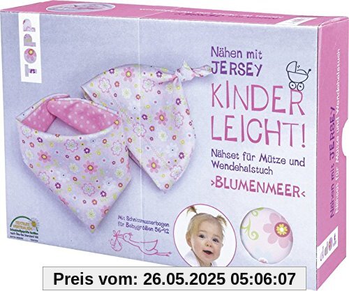 Nähen mit Jersey - Kinderleicht! Nähset Mütze und Wendetuch Blumenmeer: Anleitung und Material für eine Knotenmütze und EIN Wendedreieckstuch aus Jersey-Stoff für Mädchen zum Selbernähen