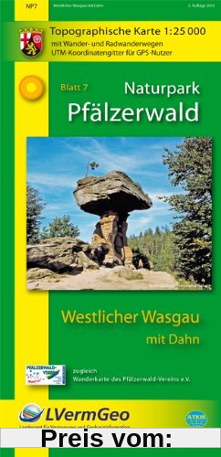 Naturpark Pfälzerwald Blatt 7 Westlicher Wasgau mit Dahn 1 : 25 000: Topographische Karte mit Wander- und Radwanderwegen. UTM-Koordinatengitter für GPS-Nutzer