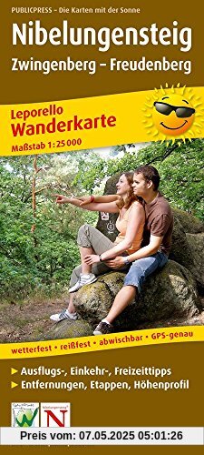 Nibelungensteig, Zwingenberg - Freudenberg: Leporello Wanderkarte mit Ausflugszielen, Einkehr- & Freizeittipps, wetterfest, reißfest, abwischbar, GPS-genau. 1:25000