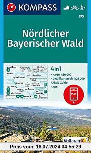 Nördlicher Bayerischer Wald: 4in1 Wanderkarte 1:50000 mit Aktiv Guide und Detailkarten inklusive Karte zur offline Verwendung in der KOMPASS-App. Fahrradfahren. Langlaufen. (KOMPASS-Wanderkarten)