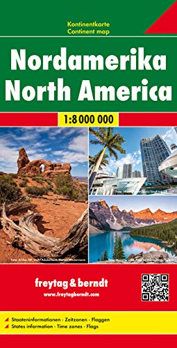 Nordamerika, Kontinentkarte 1:8 Mio.: Staateninformationen, Zeitzonen, Flaggen (freytag & berndt Auto + Freizeitkarten)