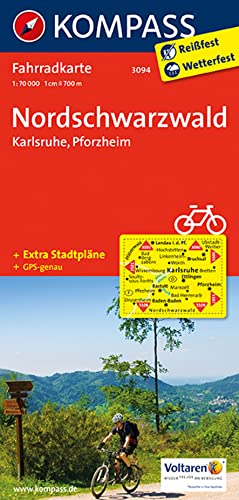 KOMPASS Fahrradkarte 3094 Nordschwarzwald - Karlsruhe - Pforzheim 1:70.000: reiß- und wetterfest von Kompass