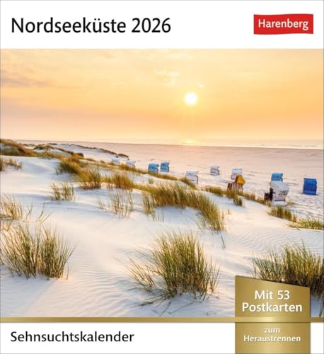 Nordseeküste Sehnsuchtskalender 2026 - Wochenkalender mit 53 Postkarten: Reise-Kalender mit 53 hochwertigen Postkarten der schönsten Reiseziele an der Nordsee. Postkartenkalender 2026 von Harenberg