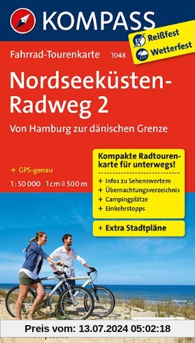 Nordseeküstenradweg 2, Von Hamburg/Elbe zur dänischen Grenze: Fahrrad-Tourenkarte. GPS-genau. 1:50000.