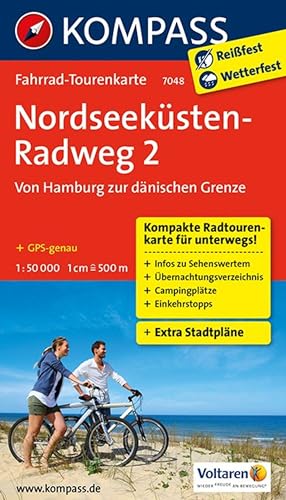 KOMPASS Fahrrad-Tourenkarte Nordseeküstenradweg 2, von Hamburg/Elbe zur dänischen Grenze, 1:50.000: Leporello Karte, reiß- und wetterfest von Kompass