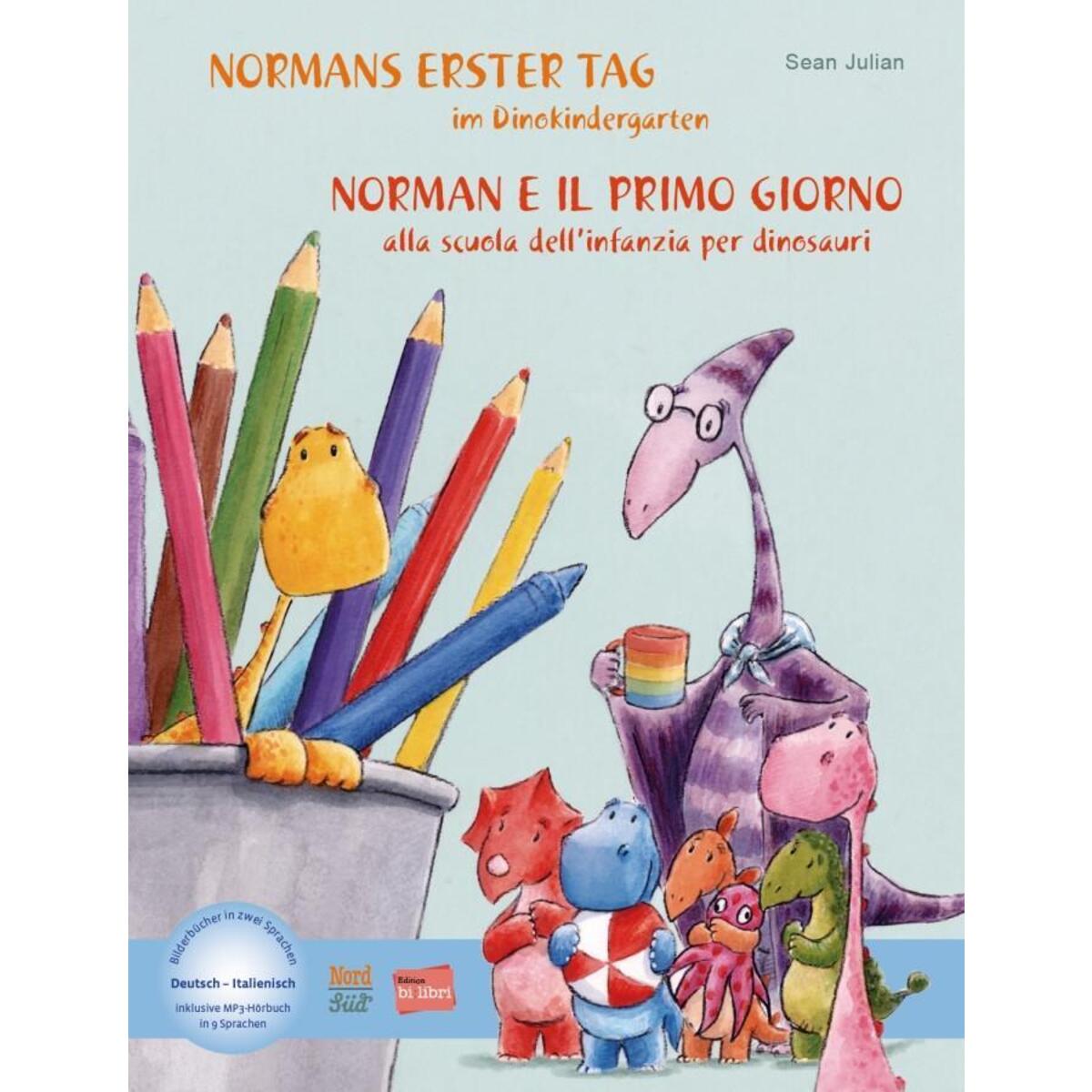 Normans erster Tag im Dinokindergarten. Kinderbuch Deutsch-Italienisch von Hueber Verlag GmbH
