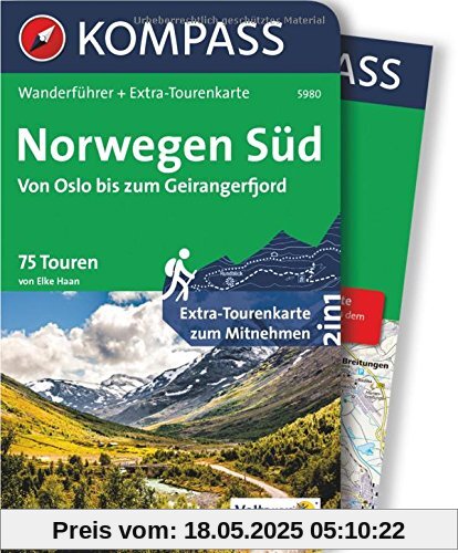 Norwegen Süd, Von Oslo bis zum Geirangerfjord: Wanderführer mit Extra-Tourenkarte 1:50.000-220.000, 75 Touren, GPX-Daten zum Download. (KOMPASS-Wanderführer, Band 5980)