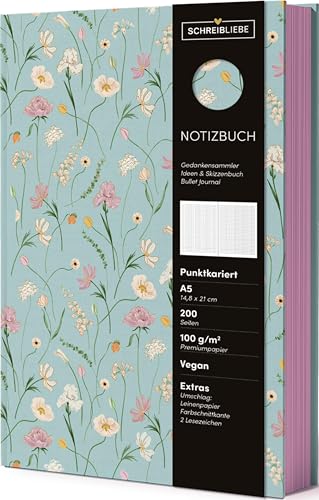 Notizbuch Bloom: Notizbuch A5, Bullet Journal mit Goldveredelung, punktkariert, Farbschnittkante, 2 Lesebändchen, vegan, To-doŽs, 200 Seiten - SchreibLiebe von Korsch Verlag