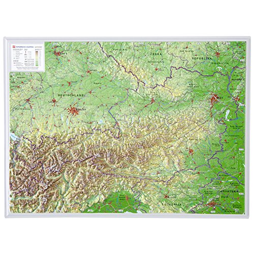 Österreich 1:1.6MIO: Reliefkarte Österreich klein Din A3 (Tiefgezogenes Kunststoffrelief)