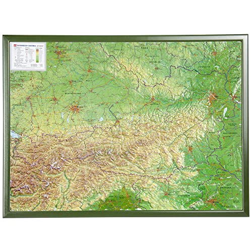 Österreich 1:800.000 mit Rahmen: Reliefkarte Österreich mit grünfarbenen Holzrahmen von Georelief