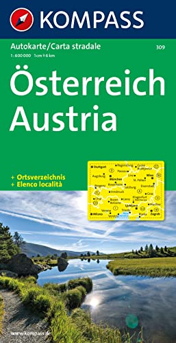 KOMPASS Autokarte Österreich 1:600.000: mit Ortsverzeichnis von KOMPASS-Karten, Innsbruck