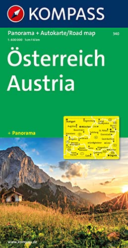 KOMPASS Autokarte Österreich, Austria 1:600.000: mit Panorama von Kompass