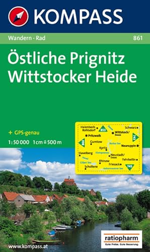 KOMPASS Wanderkarte 861 Östliche Prignitz - Wittstocker Heide 1:50.000: markierte Wanderwege, Hütten, Radrouten von Kompass