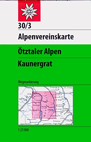 Ötztaler Alpen, Kaunergrat: Topographische Karte 1:25.000 mit Wegmarkierungen (Alpenvereinskarten)