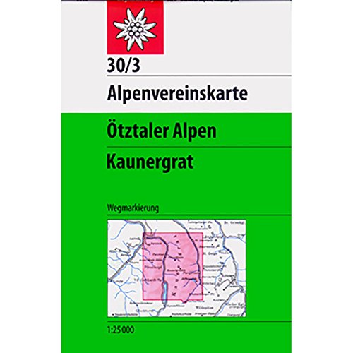 Ötztaler Alpen, Kaunergrat: Topographische Karte 1:25.000 mit Wegmarkierungen (Alpenvereinskarten)