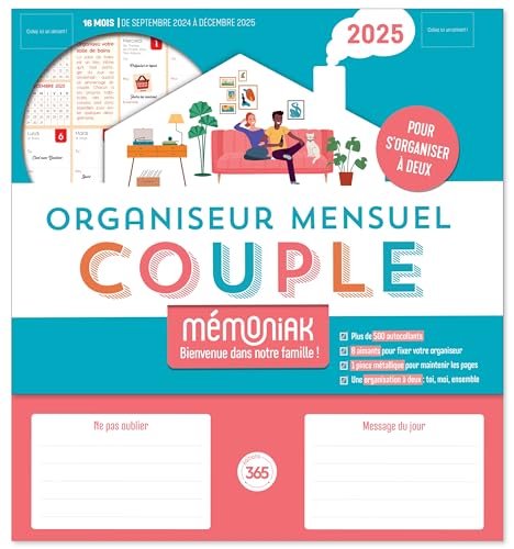 Organiseur Mémoniak spécial Couple, calendrier mensuel (sept. 2024- déc. 2025): Edition 2025