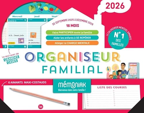 Organiseur familial Mémoniak 2026, calendrier organisation familiale mensuel (sept. 2025- déc. 2026) von 365 PARIS