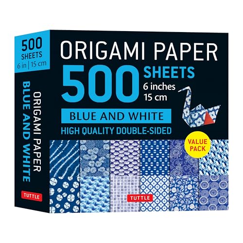 Origami Paper 500 Sheets Blue & White 6" (15 Cm): Tuttle Origami Paper: Double-sided Origami Sheets Printed With 12 Different Designs (Instructions for 5 Projects Included) von Tuttle Publishing