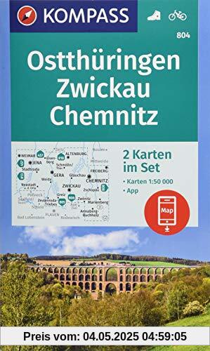 Ostthüringen, Zwickau, Chemnitz: 2 Wanderkarten 1:50000 im Set inklusive Karte zur offline Verwendung in der KOMPASS-App. Fahrradfahren. (KOMPASS-Wanderkarten, Band 804)