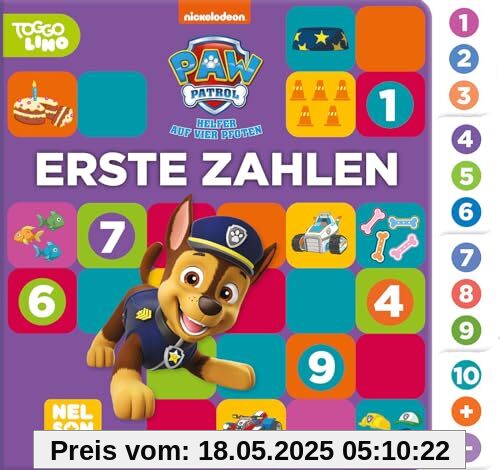 PAW Patrol Lernbuch: Erste Zahlen: Pappbilderbuch mit buntem Register | mit den Zahlen 1-10 für Kinder ab 3 Jahren