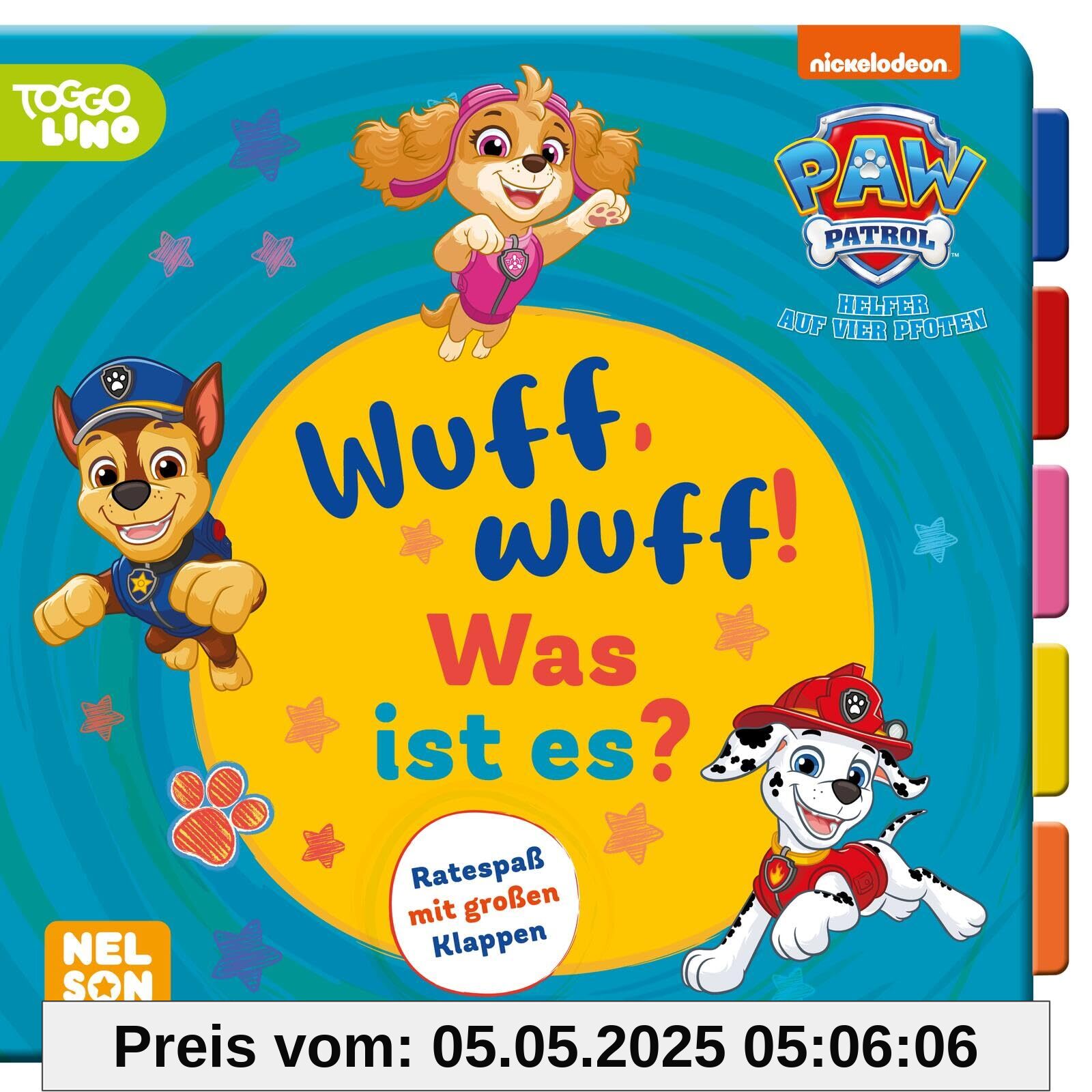 PAW Patrol Pappbilderbuch: Wuff, wuff! Was ist es?: Ratespaß mit großen Klappen | Stabiles Buch für kleine PAW-Patrol-Fans zum Suchen und Entdecken ab 3 Jahren