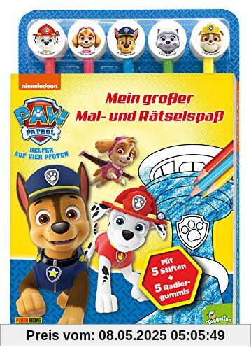 PAW Patrol: Mein großer Mal- und Rätselspaß: Rätselblock mit 5 Stiften und 5 Radiergummis