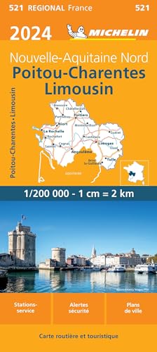 Poitou-Charentes Limousin 2024 (521): wegenkaart schaal 1:200.000 (Régional France, Band 521) von Michelin Editions des Voyages