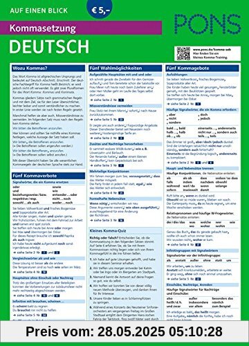 PONS Kommasetzung auf einen Blick Deutsch - Alle Kommaregeln zum Nachschlagen! (PONS Auf einen Blick)