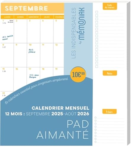 Pad aimanté calendrier mensuel sept. 2025-août 2026, mini prix mini place von 365 PARIS