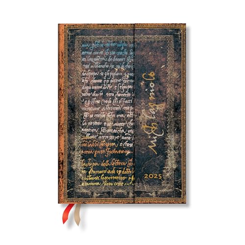 Paperblanks 2025 Weekly Planner Michelangelo, Handwriting Embellished Manuscripts Collection 12-Month MIDI Horizontal Wrap 160 Pg 100 GSM von Paperblanks