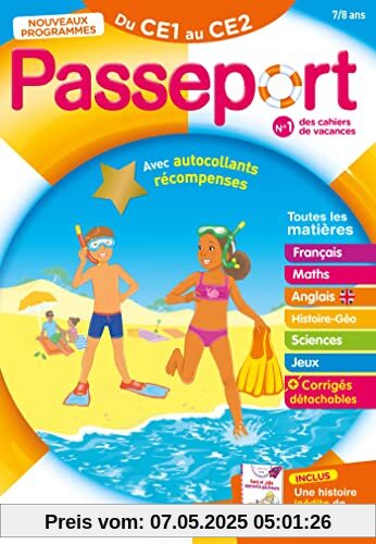 Passeport - Du CE1 au CE2 7/8 ans - Cahier de vacances 2023: Avec une histoire inédite de Sami et Julie et des autocollants récompenses