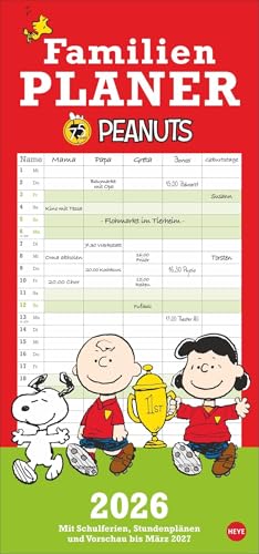 Peanuts Familienplaner 2026: Kalender für Familien mit 5 Spalten. Humorvoll illustrierter Familien-Wandkalender mit Snoopy, Charlie Brown und Co. (Familienplaner Heye) von Heye