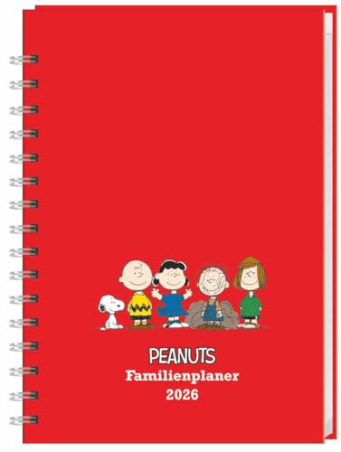 Peanuts Familienplaner-Buch A5 2026: Familienkalender mit 5 Spalten. Liebevoll illustrierter Buch-Kalender mit Einstecktasche und Schulferien. Terminplaner mit 160 Seiten. (Kalenderbücher Heye) von Heye