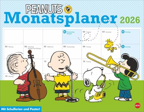 Peanuts Monatsplaner 2026: Praktischer Wandplaner mit den bekannten Peanuts-Comics. Kultiger Wandkalender zum Eintragen. Terminkalender mit lustigen Bildergeschichten. (Peanuts Kalender Heye) von Heye