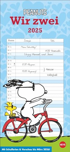 Peanuts Planer Wir zwei 2025: Wandplaner mit 2 Spalten. Kultiger Wandkalender 2025 zum Eintragen. Praktischer Paarkalender mit den bekannten Snoopy-Comics. 16 x 34,7 cm. (Peanuts Kalender Heye) von Heye