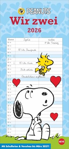 Peanuts Planer Wir zwei 2026: Wandplaner mit 2 Spalten. Kultiger Wandkalender 2026 zum Eintragen. Praktischer Paarkalender mit den bekannten Snoopy-Comics. 16 x 34,7 cm. (Peanuts Kalender Heye) von Heye