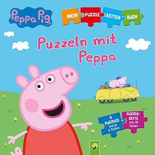 Peppa Pig - Puzzeln mit Peppa. Puzzle-Ketten-Buch mit 5 Puzzles mit je 6 Teilen: 5 farbenfrohe Puzzle und Rätselfragen für Peppa-Fans ab 3 Jahren, stabiles Material, optimal für Kindergarten